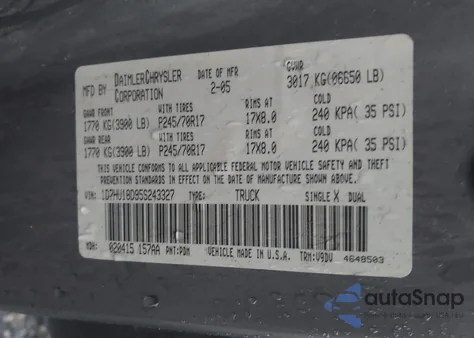 2005 Dodge Ram 1500 Slt/Laramie z USA, uszkodzony, nr VIN 1D7HU18D95S243327